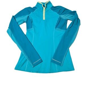 Lululemon Trail Bound 1/4 Zip Top Thumb Holes Zipper Pockets Blue Tropics Sz 4